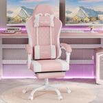 WOLTU Gaming Stuhl,Massagefunktion,Feder-Sitzkissen,Rosa+Wei&szlig; 