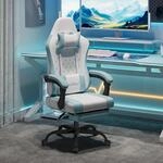 WOLTU Gaming Stuhl,Massagefunktion,Feder-Sitzkissen,Wei&szlig;+Blau 