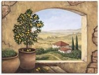ARTLAND Wanddeko Leinwand Bilder Wandbild 120x90 cm Fensterblick Fenster Toskana