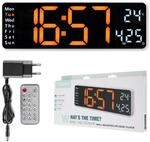 Hama Digitale Wanduhr gro&szlig; (LED modern, Wanduhr Thermometer, Digital Uhr Wecker,