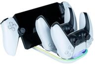 Dual-Halterung f&uuml;r PS5-Controller und Playstation-Portal mit RGB-Anzeigeleuchte.