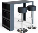 Vicco Bartisch-Set, Anthrazit, 57 x 117 cm mit 2 Barhockern, geeignet als