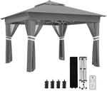 Outsunny Faltpavillon ca. 3 x 3 m, Pavillon mit LED, 4 Netzvorh&auml;ngen,...