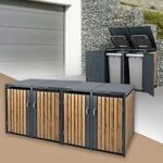 ML-Design M&uuml;lltonnenbox 4er 4 Tonnen 240L 264x80x116,3cm Anthrazit-Holzoptik, Stahl,