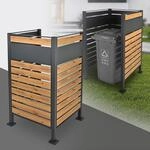 ML-Design M&uuml;lltonnenzaun f&uuml;r 1 M&uuml;lltonne, Anthrazit-Holzoptik, aus Stahl,