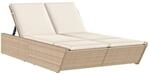 vidaXL Doppel-Sonnenliege mit Auflagen Beige Poly Rattan