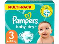 Pampers Windeln Größe 3 (6-10kg) Baby-Dry, Midi, MONATSBOX, bis zu 12 Stunden