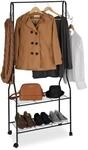 Relaxdays Rollgarderobe, mit 2 Ablagen f. Schuhe, Taschen, Accessoires, Haken,