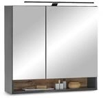 DENVER Spiegelschrank Bad Spiegel mit LED-Beleuchtung Schwarz Evoke Eiche | 80 x 75 x