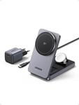 UGREEN MagFlow Qi2 zertifizierte 15W iPhone Ladestation, 3 in 1 Wireless Charger