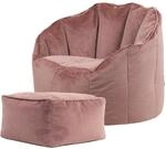 Icon Sirena Sitzsack Sessel mit Hocker f&uuml;r Erwachsene, Rosa, Flauschiger Samtstoff,
