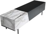 Wohnling Lowboard Schwarz mit Marmor-Dekor in Wei&szlig; 150x40x40 cm TV-Kommode...