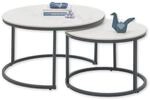 GINO Beistelltisch 2er Set in Marmor Optik rund, Wei&szlig; - Modernes Couchtisch Set mit