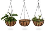 Relaxdays Blumenampel 3 K&ouml;rbe, Kokos, 21 Liter Volumen, mit Kette, 30 cm...