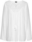 Lascana Damen Crepebluse mit Lochstickerei, v-Ausschnitt mit Bindeband und Quasten,