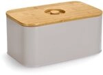 Zeller 25164 Brotkasten m. Bambusdeckel, Metall, beige