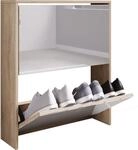 VCM Holz Schuhschrank | Ma&szlig;e: H. 73 x B. 63 x T. 17 cm | 2 Klappen mit Spiegel -