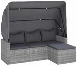 vidaXL Gartensofa 3 Sitzer, Sofa mit faltbaren Dach, Couch mit Fu&szlig;hocker,...
