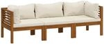 vidaXL Akazienholz Massiv Gartensofa 3-Sitzer mit Creme Kissen Ecksofa...