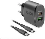 SBS 18W Fast Charge Travel Charger f&uuml;r iPhone, Samsung, Oppo, Xiaomi, Ladekit mit