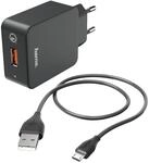 Hama Ladeset, Ladeger&auml;t QC3.0 + Micro-USB-Kabel, 1,5m, schwarz