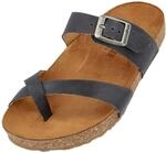 HAFLINGER Bio Juno Leder Pantolette Sandale Korkfu&szlig;bett Unisex Blau (Country Marine