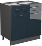 Vicco K&uuml;chenunterschrank Fame-Line, Dunkelblau Hochglanz, 80 cm ohne...