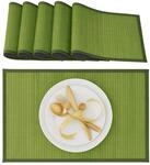Relaxdays Tischset, 6er Set, Bambus, Stoffrand, rutschhemmend, 45 x 30 cm, Teller,