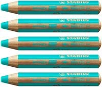 STABILO - Buntstift, Wasserfarbe & Wachsmalkreide - woody 3 in 1-5er Pack - t&uuml;rkis