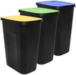 Spetebo Abfalleimer schwarz mit farbigem Klappdeckel 3er Set - 35 L -