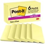 Post-it Super Sticky Notes, 6 Bl&ouml;cke (540 Blatt), 127 mm x 76 mm, Gelb 