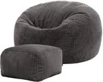 Icon Kingston Sitzsack mit Hocker Cord, Dunkelgrau, Sitzsack Erwachsene mit F&uuml;llung,