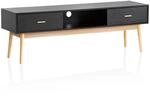 FineBuy Lowboard Schwarz mit Eiche-Dekor 150x50x40 cm TV-Kommode Modern, Design