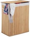 Relaxdays W&auml;schekorb Bambus mit Deckel, rechteckiger W&auml;schesammler, 2 F&auml;cher, 95 l