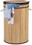 Relaxdays W&auml;schekorb Bambus, runder W&auml;schesammler mit Klappdeckel, 65 l, faltbare