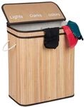 Relaxdays W&auml;schesortierer, Bambus, 3 F&auml;cher, je 30 Liter, W&auml;schekorb mit Deckel,