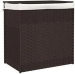 vidaXL W&auml;schekorb mit 2 F&auml;chern Dunkelbraun 53x35x57 cm Poly Rattan