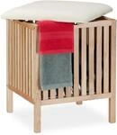Relaxdays W&auml;schekorb mit Sitz, Badhocker mit Stauraum, 40 l W&auml;schesammler,