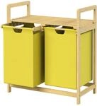 ML-Design W&auml;schekorb aus Bambus, Gelb, W&auml;schebox mit 2 F&auml;chern,...