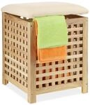 Relaxdays W&auml;schekorb mit Sitz, Walnussholz, Stoff, HxBxT: 50 x 39 x 39 cm, 45 l
