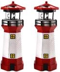 2er Set LED Solar Leuchtturm 28 cm Garten Deko Leuchtfeuer Rot Wei&szlig; Gartendeko