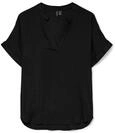 VERO MODA Damen Top Casual Splitneck umgeschlagene &Auml;rmelb&uuml;ndchen Bluse Kurzarm,