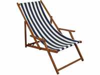 Erst-Holz Gartenliege blau-weiß Liegestuhl Sonnenliege Strandstuhl Deckchair...