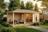 Alpholz 5-Eck Gartenhaus Liwa aus naturbelassenem Holz mit 40mm Wandst&auml;rke und