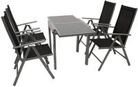 DEGAMO Balkongarnitur Amalfi 5-teilig, 4X Klappsessel aus Aluminium Silbergrau und