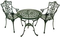 DEGAMO Bistroset in Jugendstil Optik 3-teilig, Aluguss dunkelgr&uuml;n, wetterfest, 2X