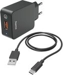 Hama Schnellladeger&auml;t, mit Ladekabel USB C, 19,5W (Set, Qualcomm Quick Charge 3.0,