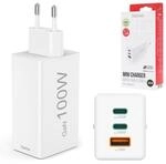 Hama Schnellladeger&auml;t, GaN, 2 USB-C, 1 USB-A, Mini-Ladeger&auml;t, PD, 100 W, Wei&szlig;