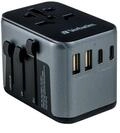 Verbatim Universal Reiseadapter UTA‑03, Steckdosenadapter mit 2 USB‑A, 3 USB-C