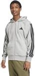 adidas Herren Essential Three Stripes Fleece Zipper Hoodie Sweatshirt, medium Grey